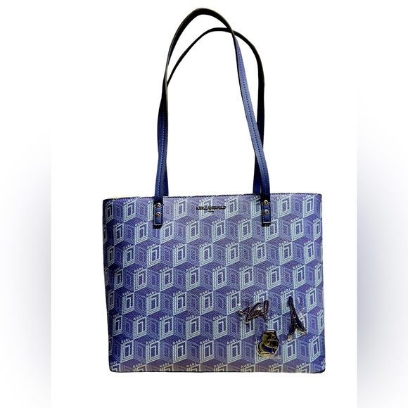 Karl Lagerfeld Paris NWT Blue Signature Karl Logo Maybelle Paris Tote P038) - Picture 2 of 12